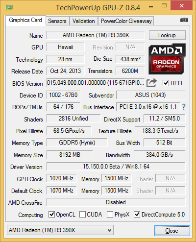 GPU-Z-Screenshot der ASUS Radeon R9 390X Strix