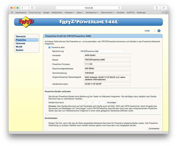 AVM FRITZ!Powerline 546E - Software