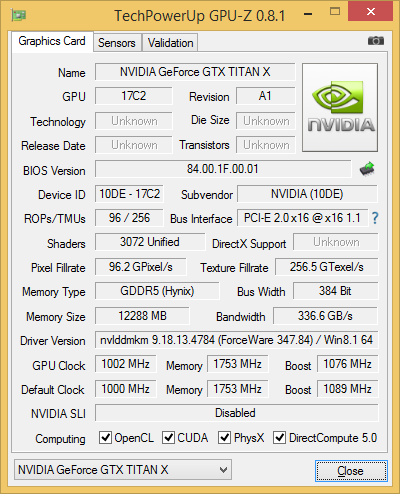 GPU-Z-Screenshot der GeForce GTX Titan X