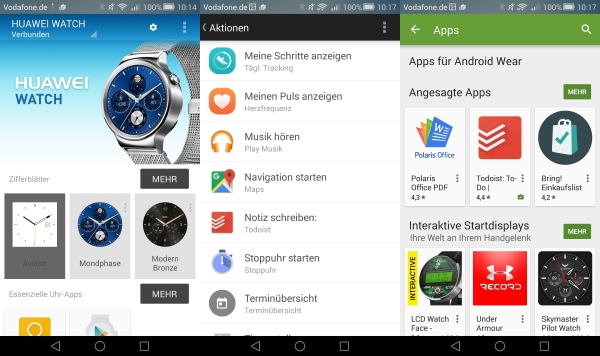 Eigene Apps und Zifferblätter liefert Huawei mit, Änderungen an Android Wear wie auch die Konkurrenz nicht
