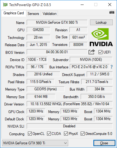 GPU-Z-Screenshot zur Inno3D iChill GeForce GTX 980 Ti Black Accelero Hybrid S