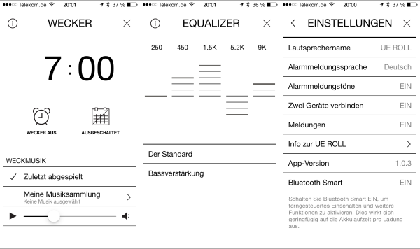 Blick in die App, die unter anderem einen Wecker und einen Equalizer bietet