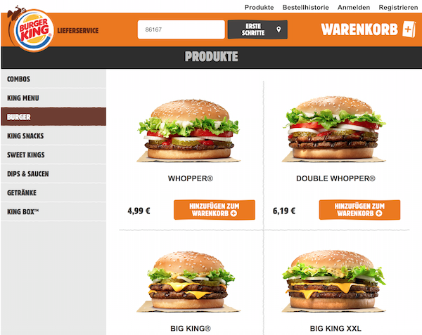 burger king Lieferservice k