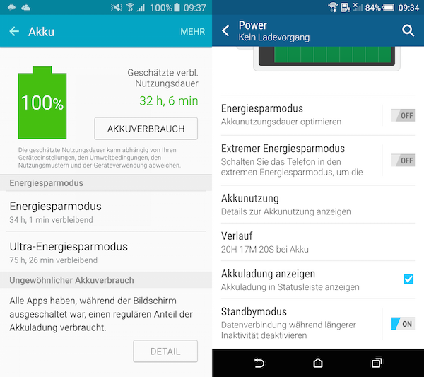 Ausgefeilte Energiesparmodi bieten beide Smartphones
