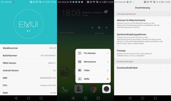 Die Software stimmt mit der des P9 überein, sieht man einmal von Press Touch ab
