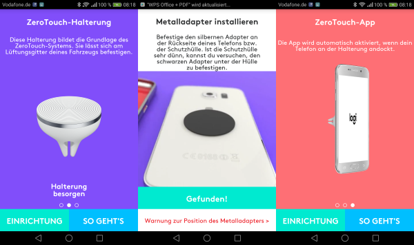 ZeroTouch besteht aus drei Komponenten: Halterung, aufklebbarer Metallstreifen und Applikation