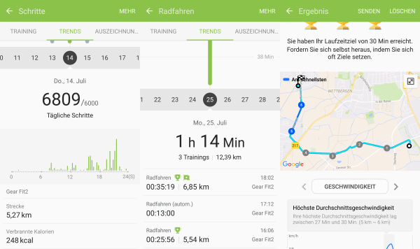 Für den vollen Funktionsumfang wird auch S Health benötigt - innerhalb der App werden die Daten übersichtlich aufbereitet