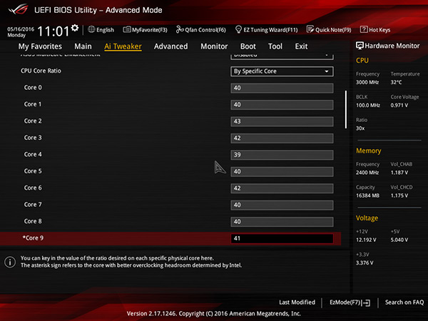 X99 Strix Gaming Bios Core-Einstellungsmöglichkeiten