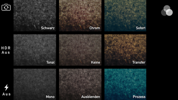 Neue Kamera-Applikation mit Filtern