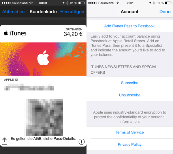 iTunes Pass im Passbook (Bild: iPhoneblog.de)