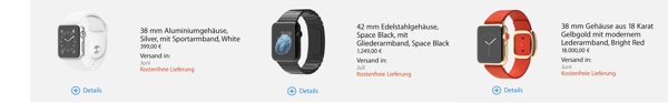 Lieferzeiten der Apple Watch