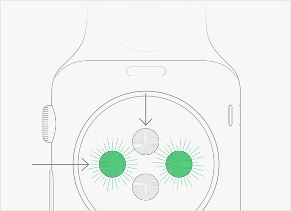 Sensoranordnung auf der Apple Watch mit den grünen LEDs sowie Fotodioden