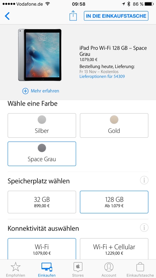 Bestellung des iPad Pro über die App-Store-App