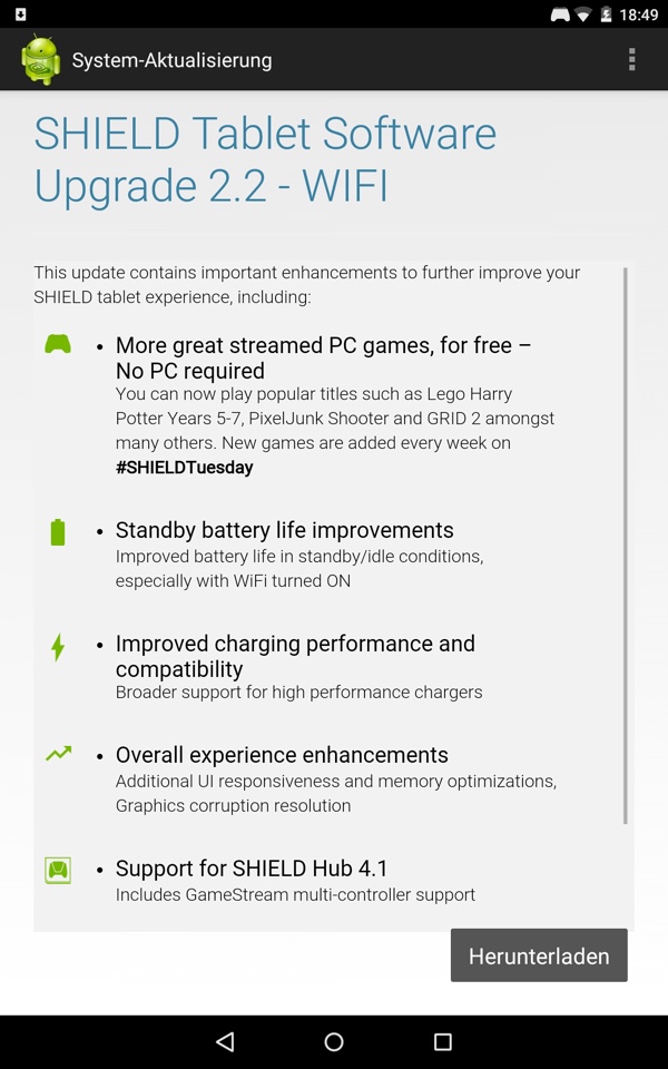 Software-Upgrade 2.2 für das NVIDIA Shield Tablet