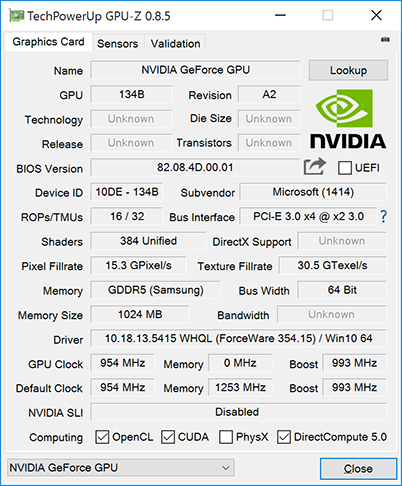 GPU-Z-Screenshot zur im Microsoft Surface Book verbauten Grafikkarte
