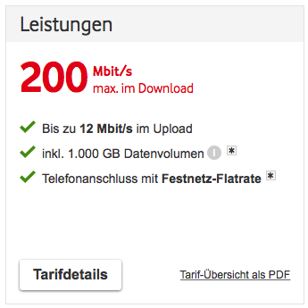 Tarifbedingungen des Vodafone Internet & Phone Kabel 200 V