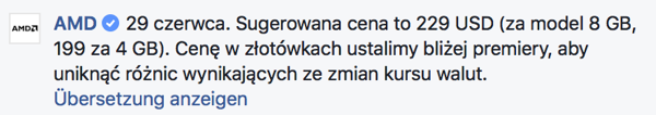 Facebook-Post von AMD in Polen