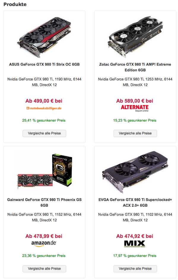 Zahlreiche Modelle der GeForce GTX 970, 980 und 980 Ti wurden im Preis gesenkt