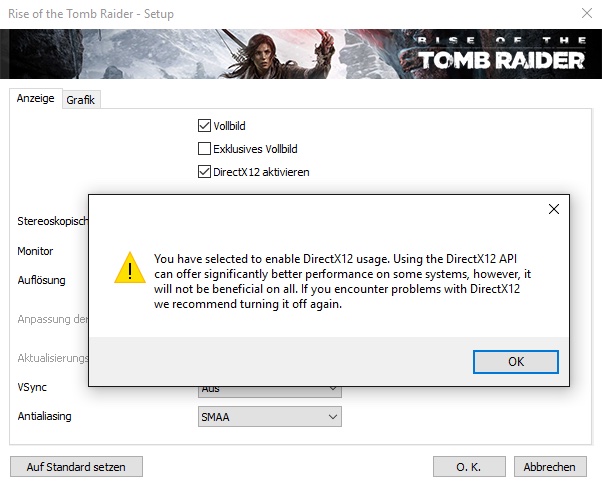 Einstellungen von Rise of the Tomb Raider - DirectX 12