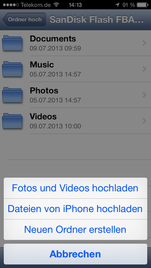 SanDisk Connect Wireless Flashdirve iOS-App