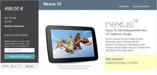 nexus10 liefer