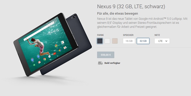 nexus9 bestellung