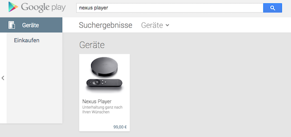 Über die Suche bereits auffindbar: Der Nexus Player für 99 Euro