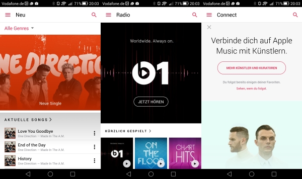 Beats 1 ist ebenso vorhanden wie Connect, die Benutzeroberfläche weicht jedoch ab