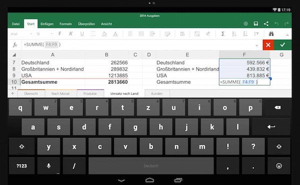 Excel ist nun auch als fertige Version für Android-Tablets verfügbar