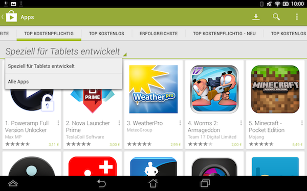 google play tablet ansicht