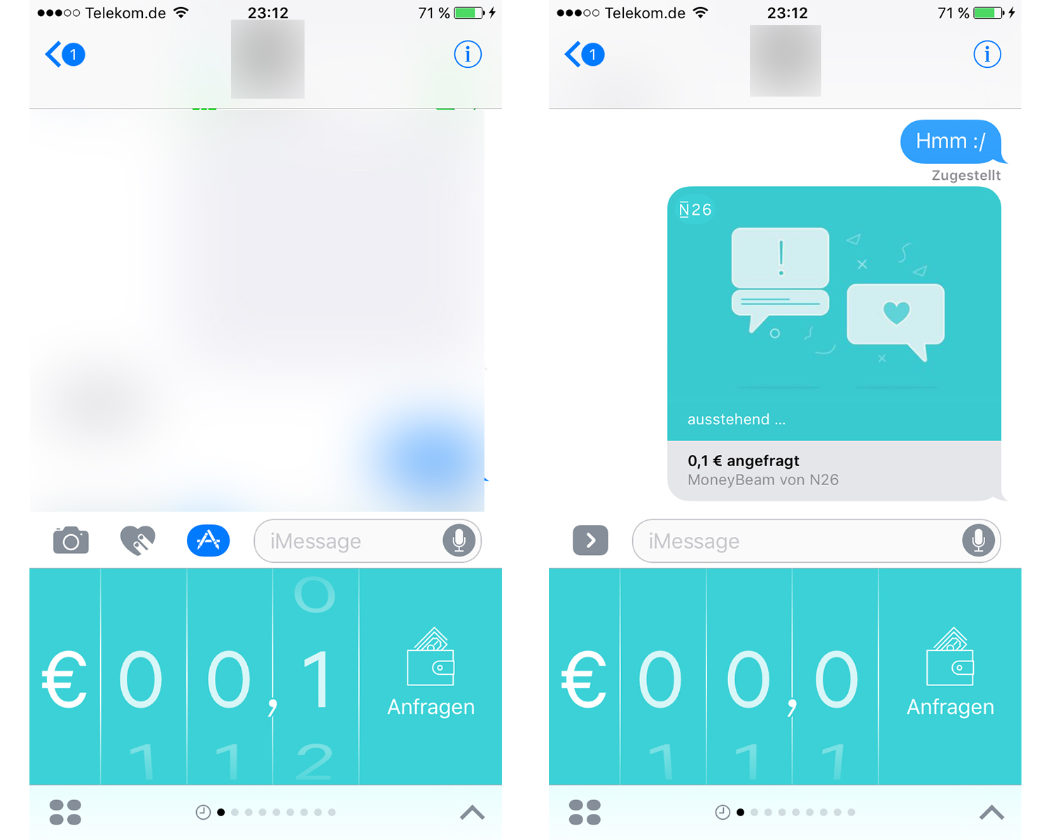 N26 MoneyBeam iMessage